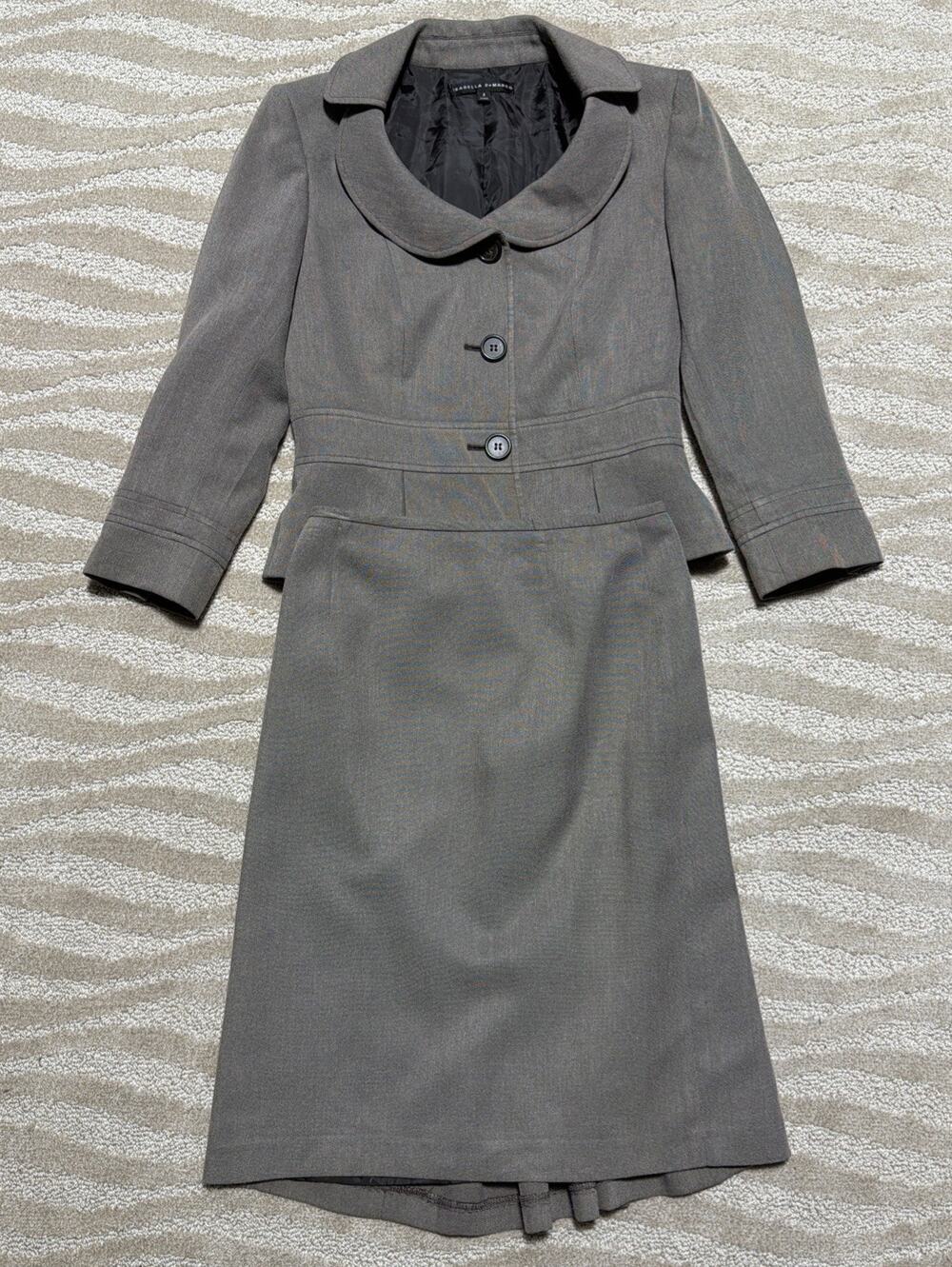 Isabella DeMarco Sz 2 Grey Peplum Skirt Jacket Suit 2pc Set